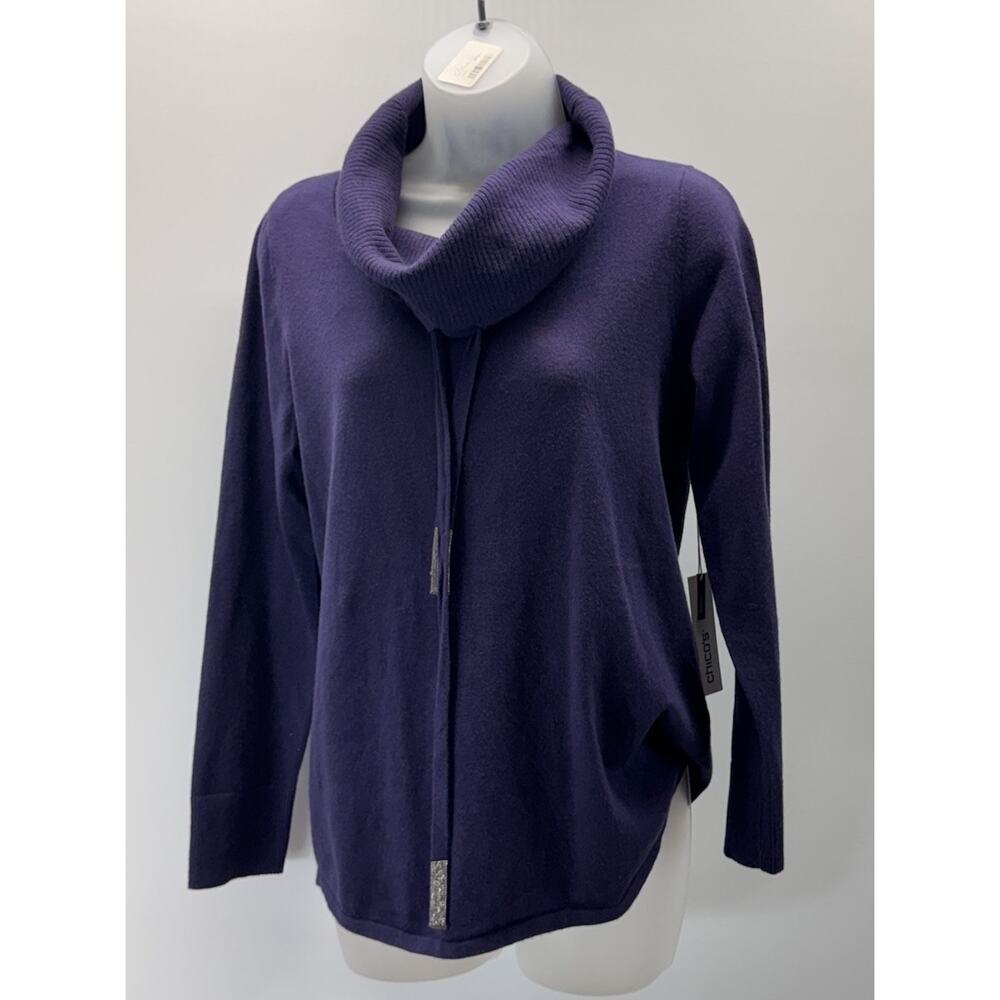 Chicos Zenergy Cashmere Blend Cowl Sweater Dewberry Women’s Size 0/S